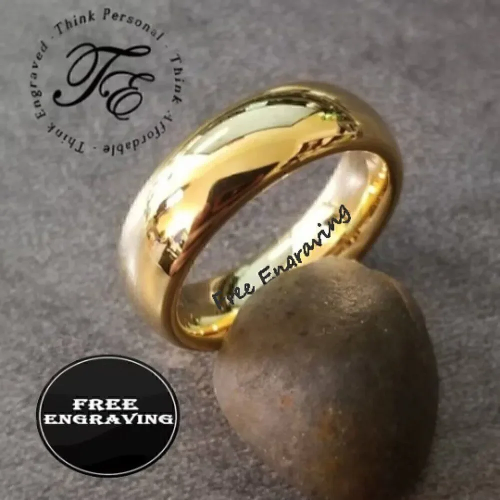 Personalized Engraved Men's Gold Wedding Ring - Handwriting Ring